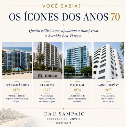 Card sobre os edifícios Transatlântico, El Greco, Portugal e Saint Exupéry, dos anos 70