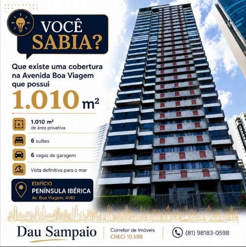 Card sobre a cobertura de 1.010 m² do Edifício Península Ibérica