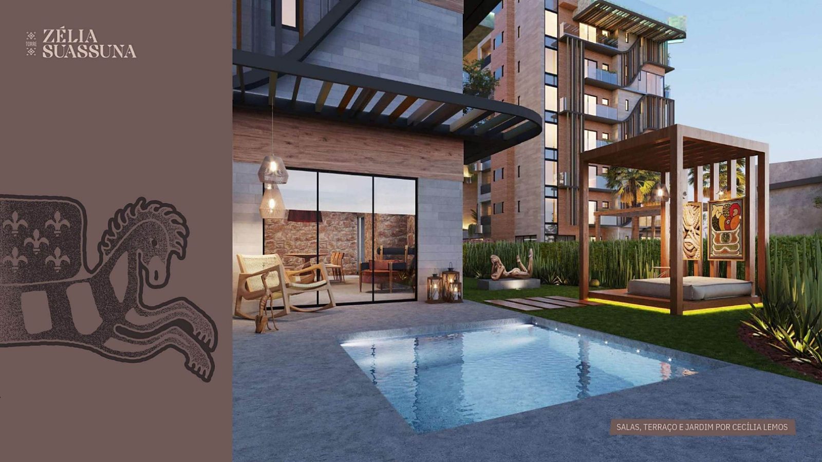 Jardim privativo com piscina do apartamento Jardim da Acauhan