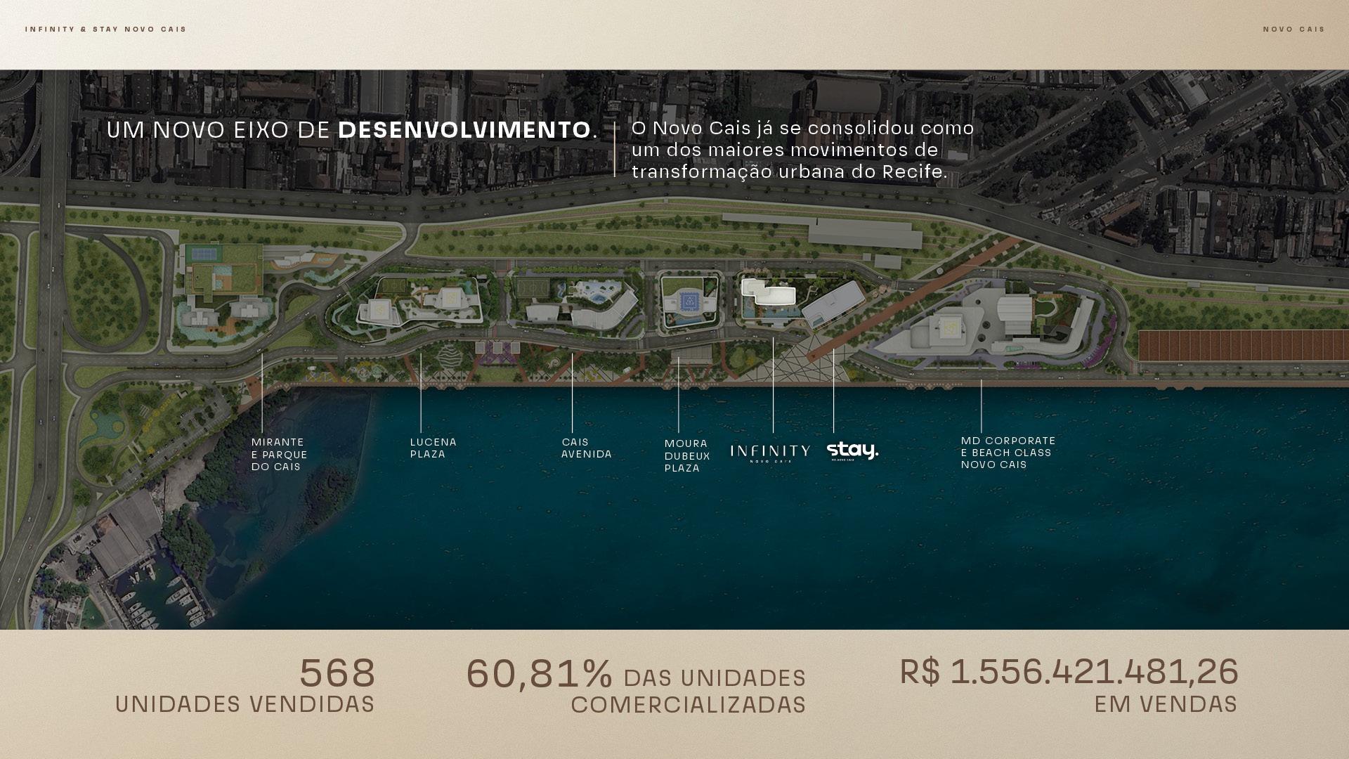 Masterplan do Novo Cais, com a localização do Infinity & Stay Cais