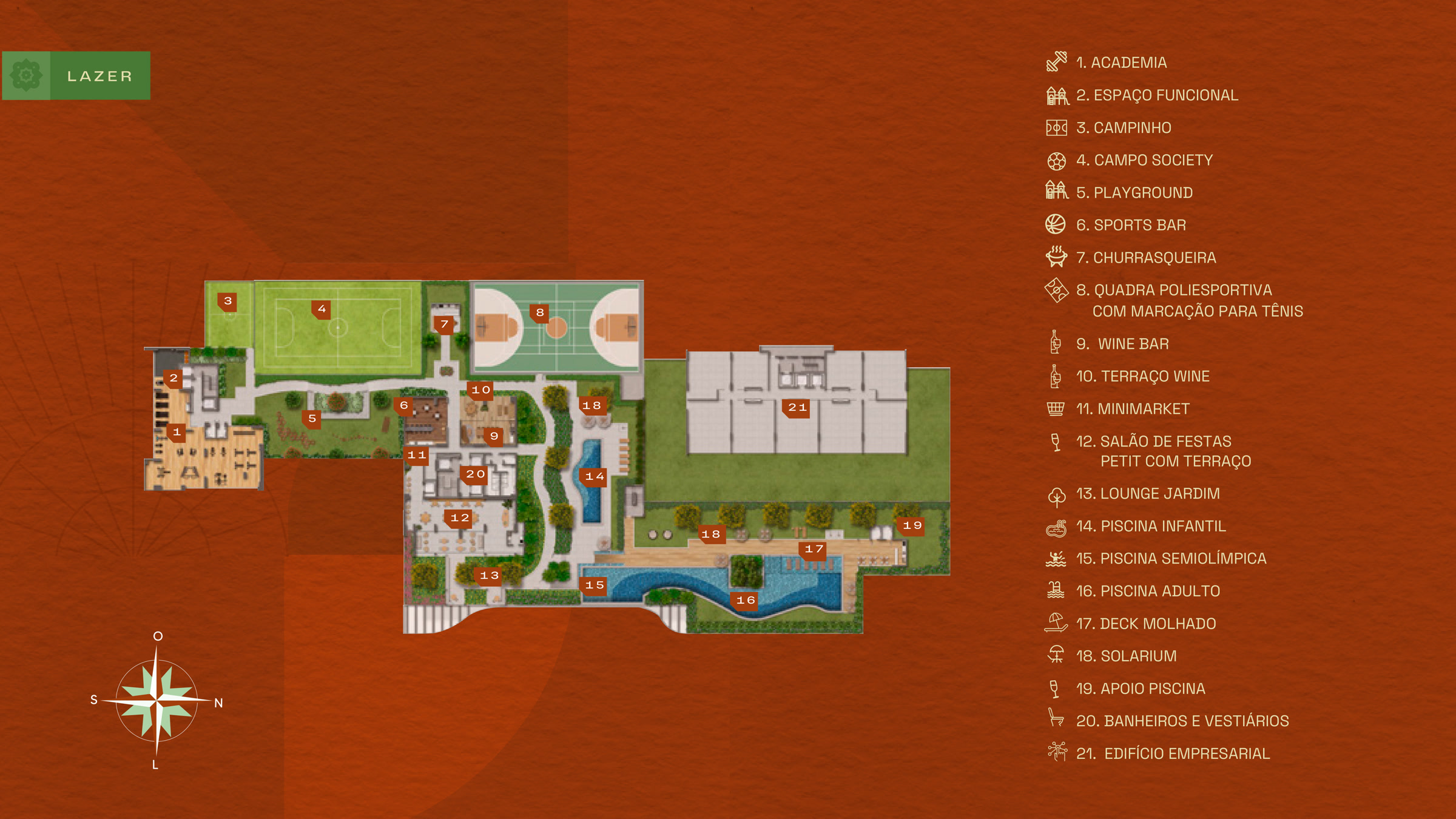 Mapa dos equipamentos de lazer do Raízes