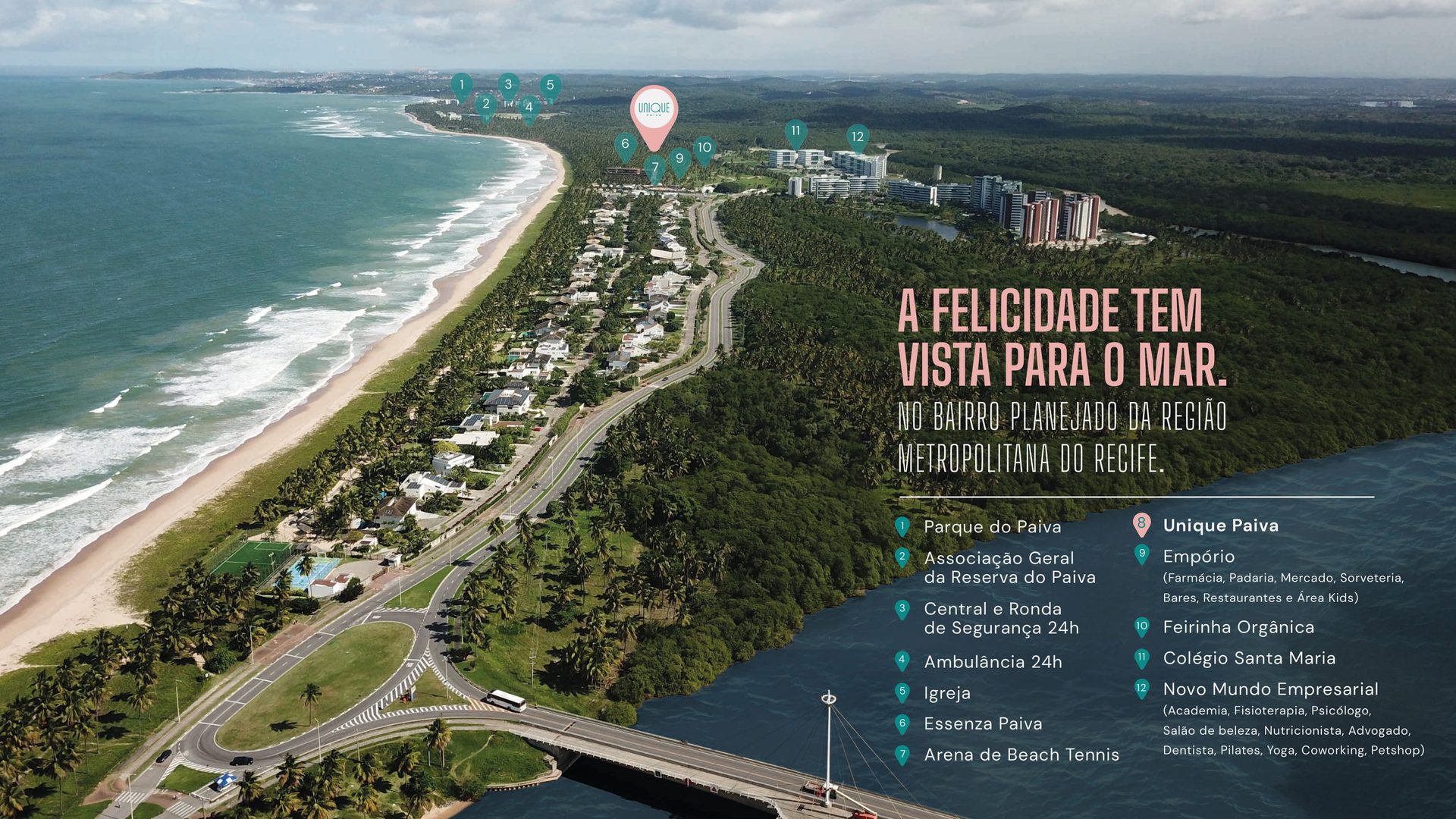 Mapa aéreo com os equipamentos da Reserva do Paiva